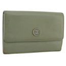 CHANEL Card Case Leather Green Gold CC Auth 204781-1
