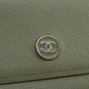 CHANEL Card Case Leather Green Gold CC Auth 204781-18