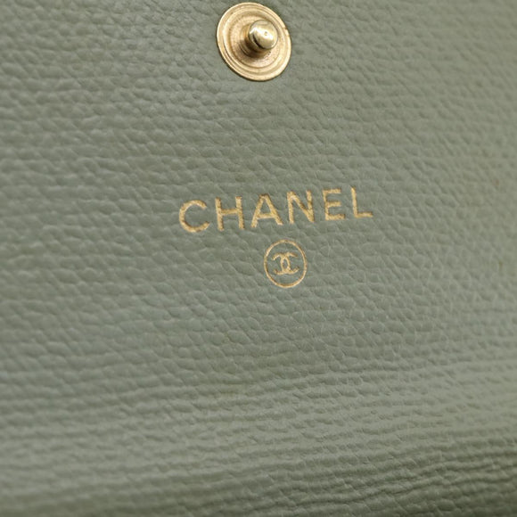 CHANEL Card Case Leather Green Gold CC Auth 204781