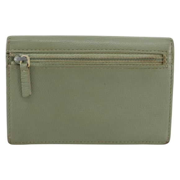 CHANEL Card Case Leather Green Gold CC Auth 204781
