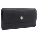 CHANEL Long Wallet Leather Black Silver CC Auth 204783-1