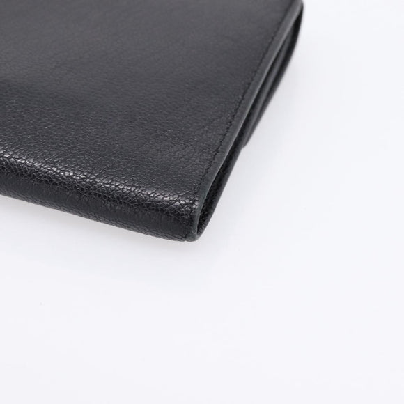 CHANEL Long Wallet Leather Black Silver CC Auth 204783
