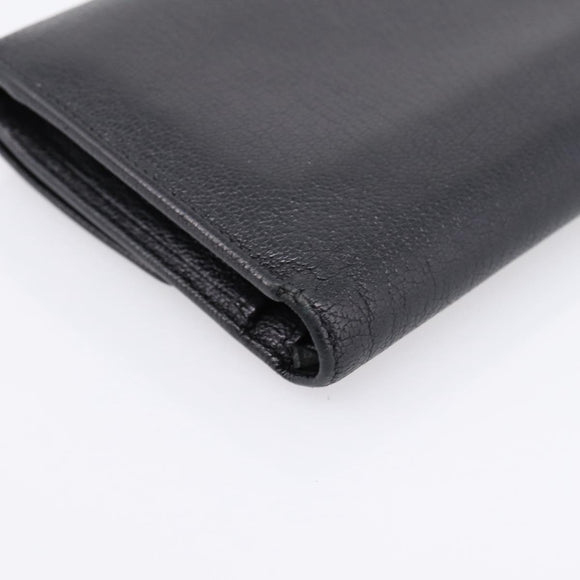 CHANEL Long Wallet Leather Black Silver CC Auth 204783