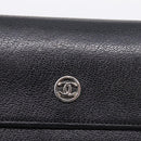 CHANEL Long Wallet Leather Black Silver CC Auth 204783-17