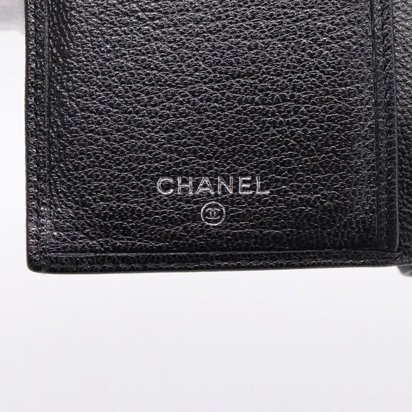 CHANEL Long Wallet Leather Black Silver CC Auth 204783