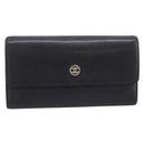 CHANEL Long Wallet Leather Black Silver CC Auth 204783-13