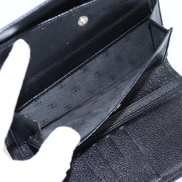 CHANEL Long Wallet Leather Black Silver CC Auth 204783