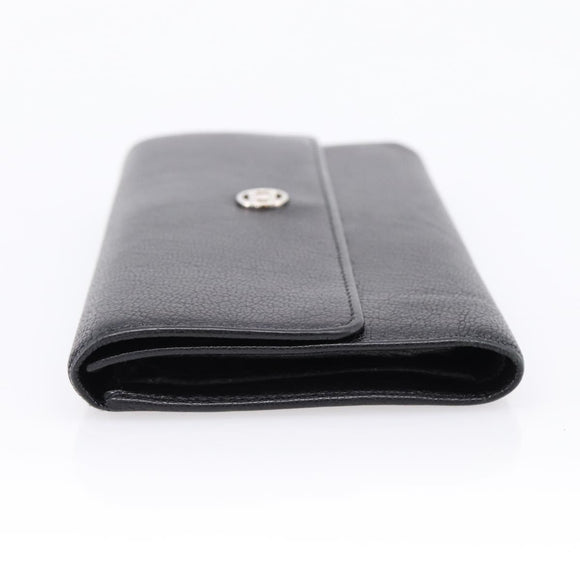 CHANEL Long Wallet Leather Black Silver CC Auth 204783