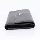 CHANEL Long Wallet Leather Black Silver CC Auth 204783-4