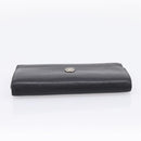 CHANEL Long Wallet Leather Black Silver CC Auth 204783-5