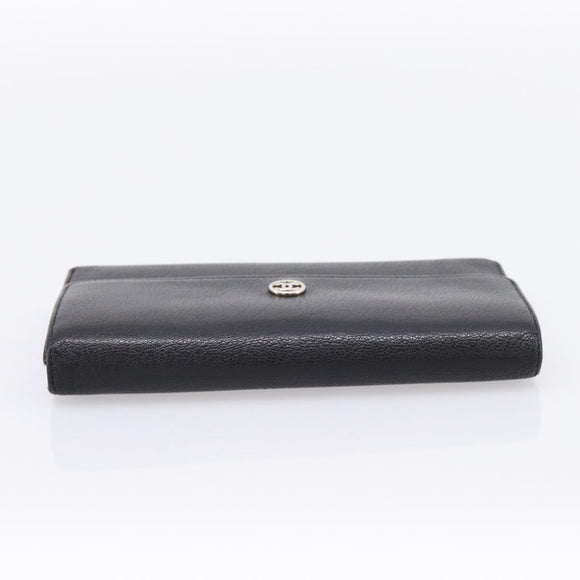 CHANEL Long Wallet Leather Black Silver CC Auth 204783