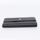 CHANEL Long Wallet Leather Black Silver CC Auth 204783-6