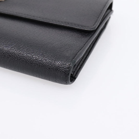 CHANEL Long Wallet Leather Black Silver CC Auth 204783