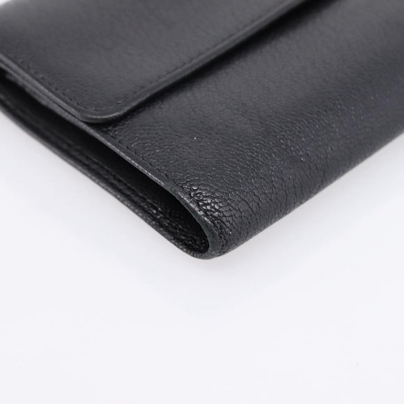 CHANEL Long Wallet Leather Black Silver CC Auth 204783