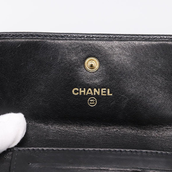 CHANEL Matelasse Wallet Caviar Skin Black Gold CC Auth 204790V