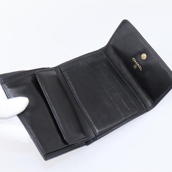 CHANEL Matelasse Wallet Caviar Skin Black Gold CC Auth 204790V
