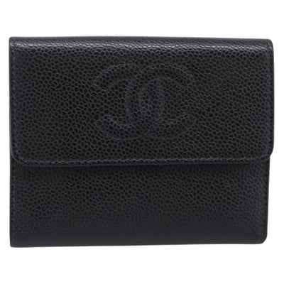 CHANEL Matelasse Wallet Caviar Skin Black Gold CC Auth 204790V - 0
