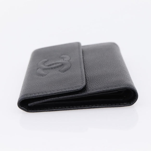CHANEL Matelasse Wallet Caviar Skin Black Gold CC Auth 204790V