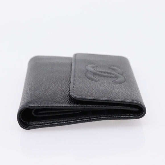 CHANEL Matelasse Wallet Caviar Skin Black Gold CC Auth 204790V
