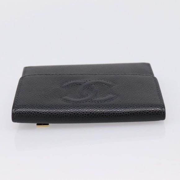 CHANEL Matelasse Wallet Caviar Skin Black Gold CC Auth 204790V