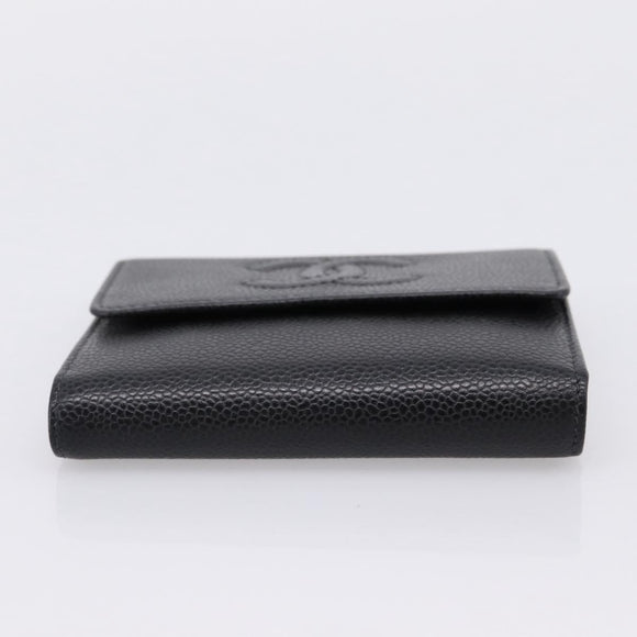 CHANEL Matelasse Wallet Caviar Skin Black Gold CC Auth 204790V