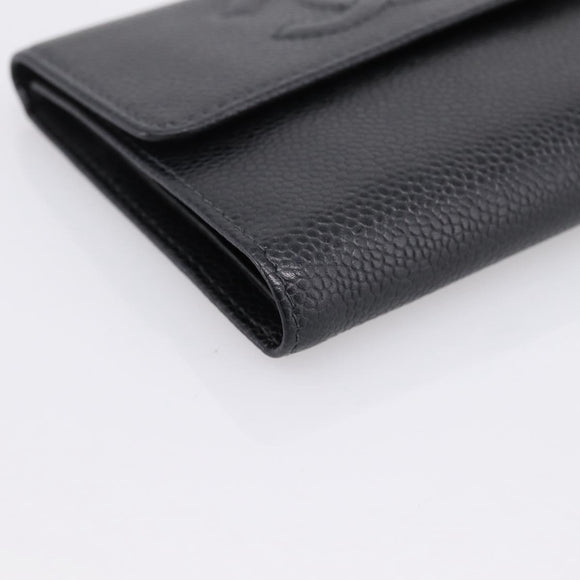 CHANEL Matelasse Wallet Caviar Skin Black Gold CC Auth 204790V