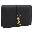 SAINT LAURENT Cassandra Card Case Leather Black Gold Auth 204792M-1