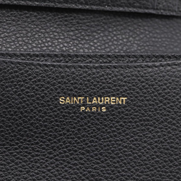 SAINT LAURENT Cassandra Card Case Leather Black Gold Auth 204792M