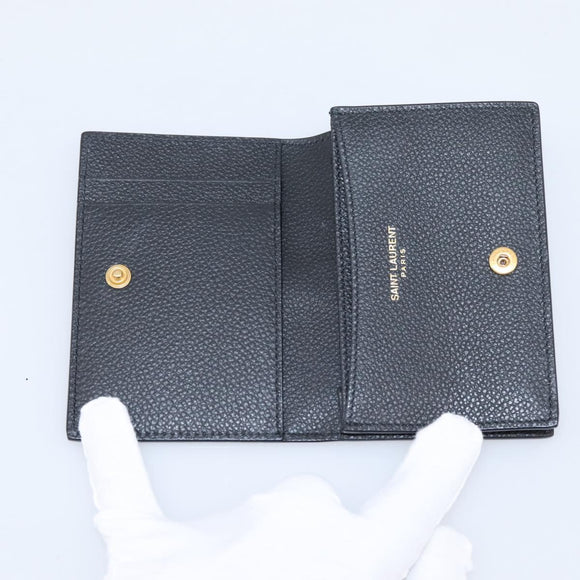SAINT LAURENT Cassandra Card Case Leather Black Gold Auth 204792M