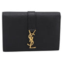 SAINT LAURENT Cassandra Card Case Leather Black Gold Auth 204792M-13