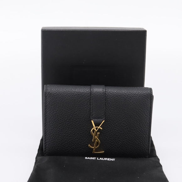 SAINT LAURENT Cassandra Card Case Leather Black Gold Auth 204792M