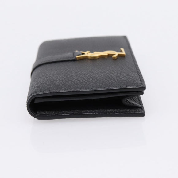 SAINT LAURENT Cassandra Card Case Leather Black Gold Auth 204792M