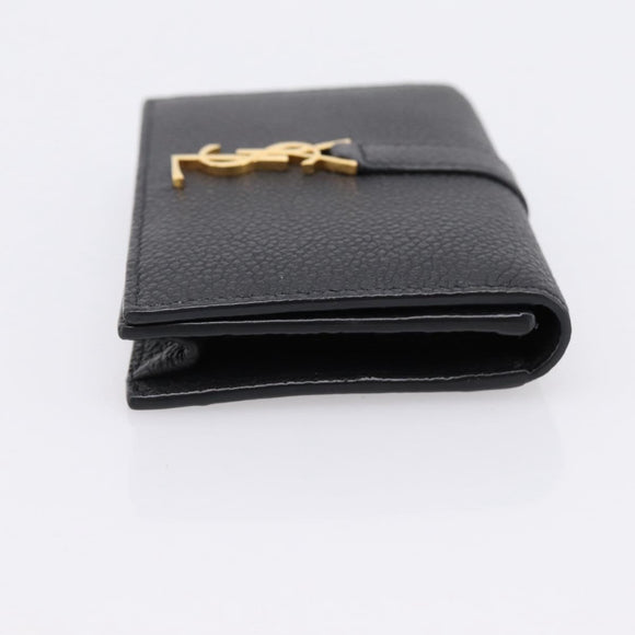 SAINT LAURENT Cassandra Card Case Leather Black Gold Auth 204792M