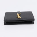 SAINT LAURENT Cassandra Card Case Leather Black Gold Auth 204792M-6