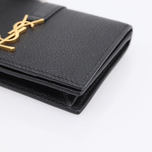 SAINT LAURENT Cassandra Card Case Leather Black Gold Auth 204792M