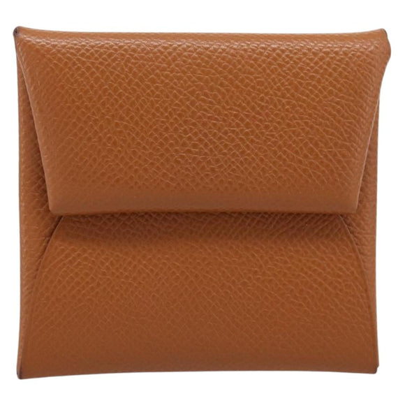 HERMES Bastia Coin Purse Leather Brown Auth 204796M