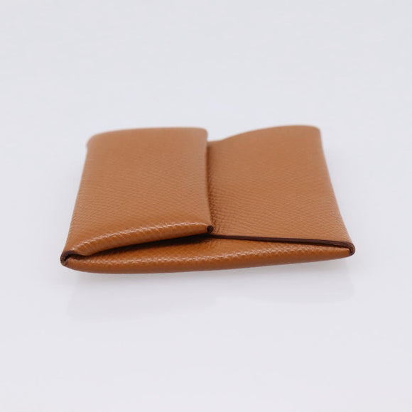 HERMES Bastia Coin Purse Leather Brown Auth 204796M