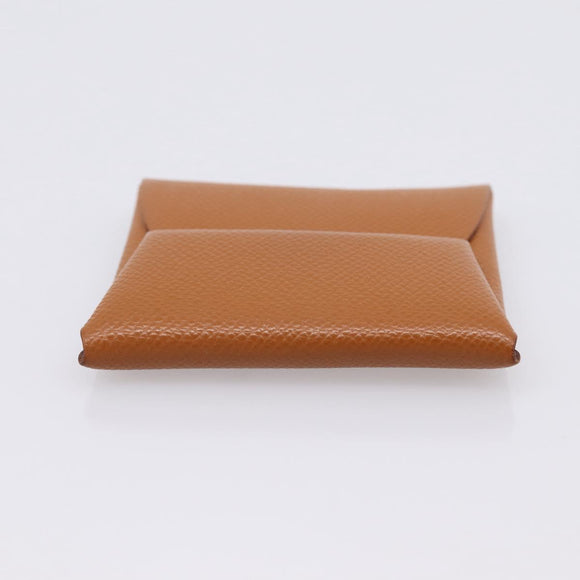 HERMES Bastia Coin Purse Leather Brown Auth 204796M