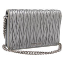 Miu Miu Matelasse Chain Shoulder Bag Leather Silver Auth 204797A-1