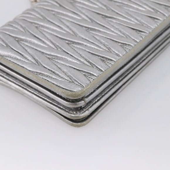 Miu Miu Matelasse Chain Shoulder Bag Leather Silver Auth 204797A