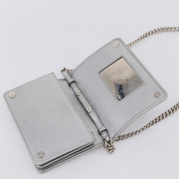 Miu Miu Matelasse Chain Shoulder Bag Leather Silver Auth 204797A