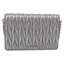 Miu Miu Matelasse Chain Shoulder Bag Leather Silver Auth 204797A-13