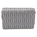 Miu Miu Matelasse Chain Shoulder Bag Leather Silver Auth 204797A-2