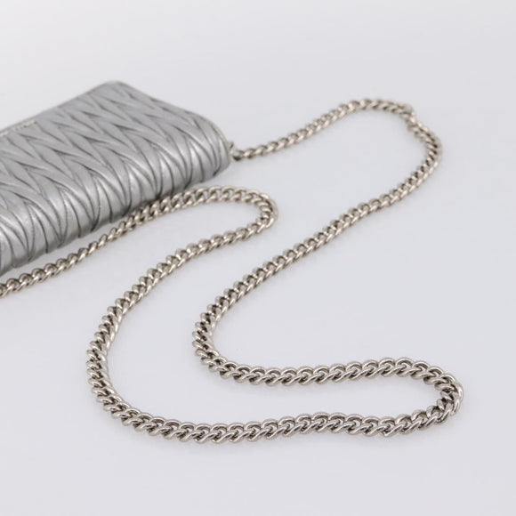 Miu Miu Matelasse Chain Shoulder Bag Leather Silver Auth 204797A