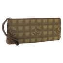 CHANEL New Travel Line Clutch Bag Canvas Brown CC Auth 204800A-1