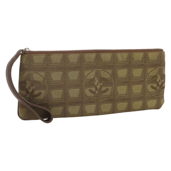 CHANEL New Travel Line Clutch Bag Canvas Brown CC Auth 204800A