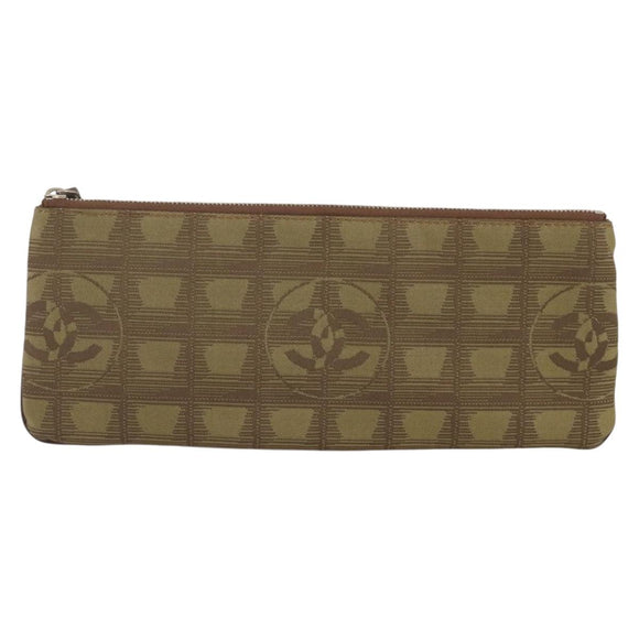 CHANEL New Travel Line Clutch Bag Canvas Brown CC Auth 204800A
