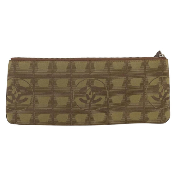 CHANEL New Travel Line Clutch Bag Canvas Brown CC Auth 204800A