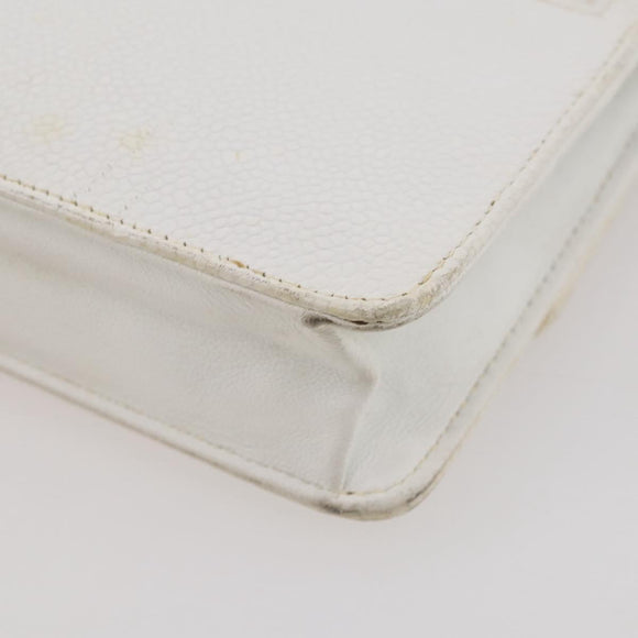 CHANEL Chain Shoulder Bag Caviar Skin White Gold CC Auth 204805