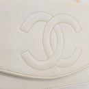 CHANEL Chain Shoulder Bag Caviar Skin White Gold CC Auth 204805-22